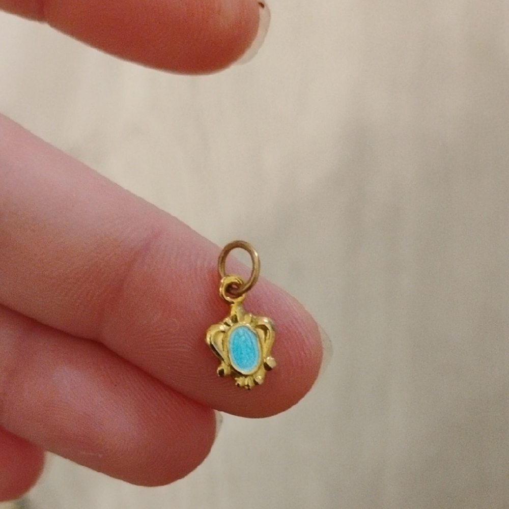 Tiny Gold and Blue Rosary Pendant